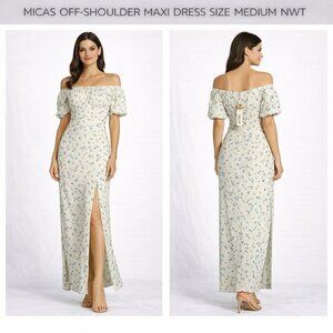 Micas Off-Shoulder Floral Maxi Dress Cream Blue M NWT